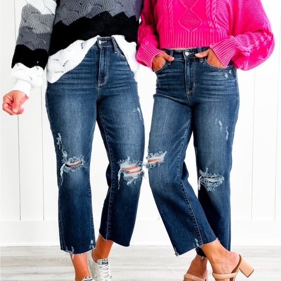 NWT Judy Blue DARK wash About Last Night Cropped Wide Leg Jeans size 3 - Picture 4 of 4